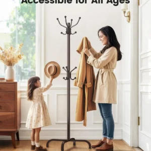 Coat Rack with 14 Hooks, Freestanding Coat Rack Stand for Entryway, Hallway, Bedroom, and Office, Metal Coat Tree & Hat Rack
