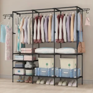 Double Row Clothes Rack Simple Assembly Home Storage Shelf Large Capacity Coat Wardrobe Hangers Bedroom Clothes and Shoes Stand